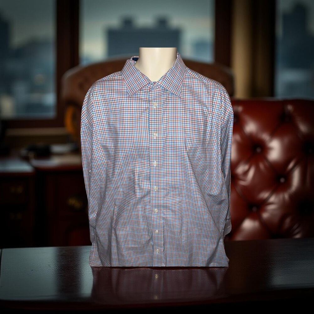 Eton Custome Made Blue Orange Checked Dress Shirt Size 2 XLT36/37 #80